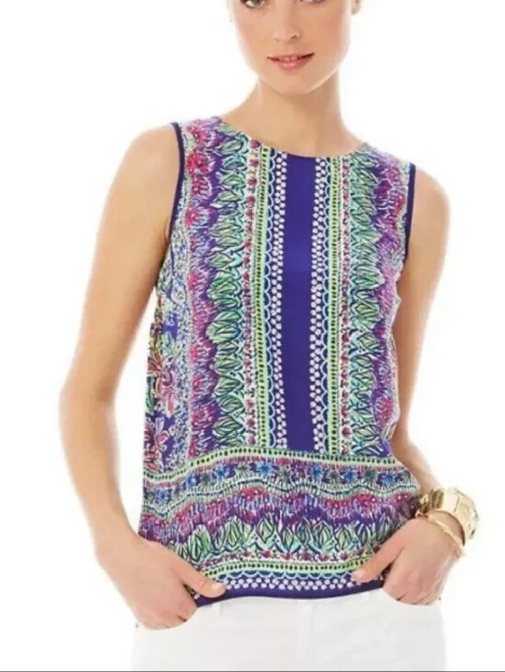 Lilly Pulitzer Iona Not Too Caty Silk Shell Tank Blouse Top Size Small